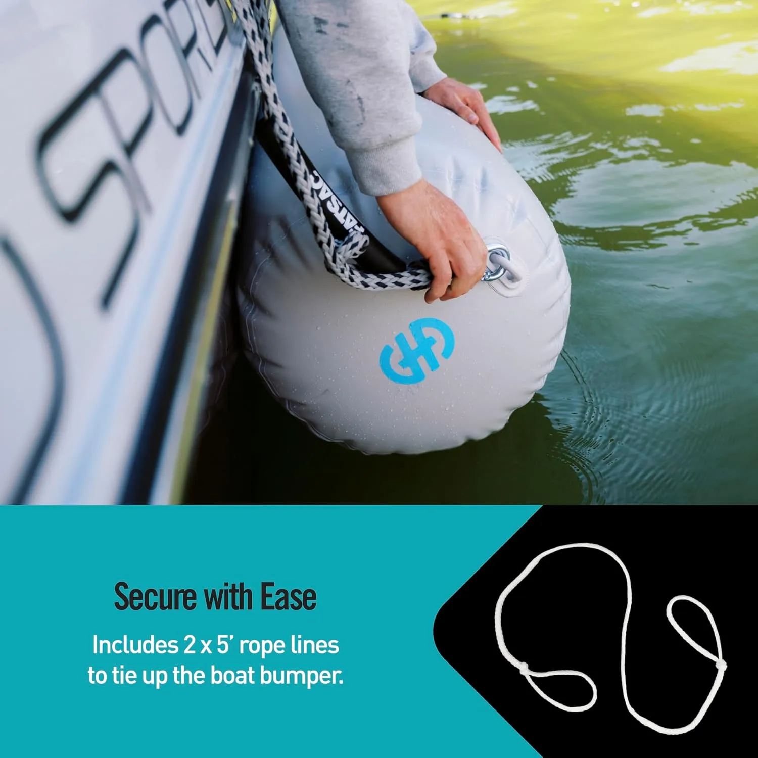 Boat Bumper - Inflatable Dock & Tie-Up Protection - Durable UV Material - Double Welded Seams - Easy Setup - Includes Tie-Down Cleats & Ropes - 20 Ft - Gray