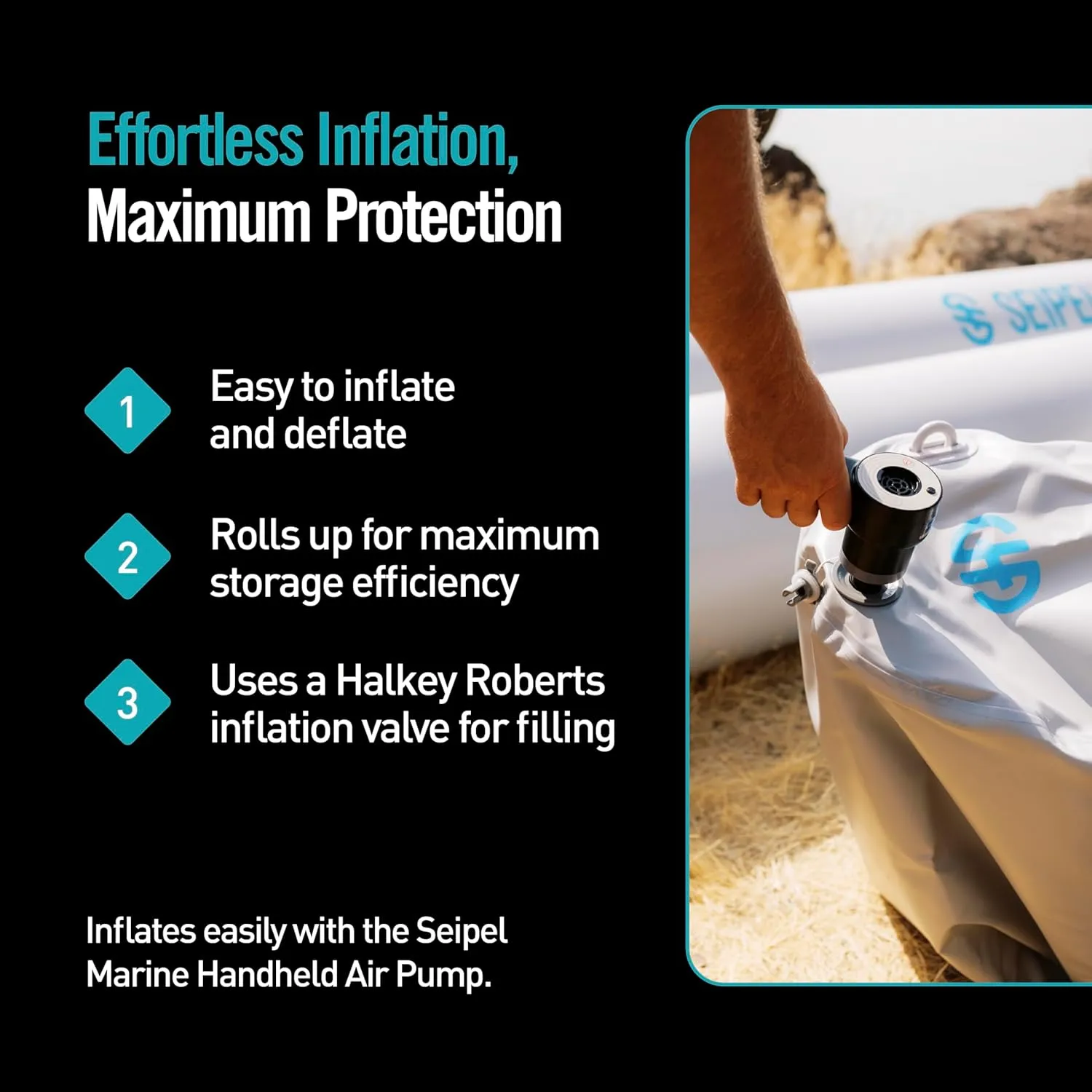 Boat Bumper - Inflatable Dock & Tie-Up Protection - Durable UV Material - Double Welded Seams - Easy Setup - Includes Tie-Down Cleats & Ropes - 20 Ft - Gray