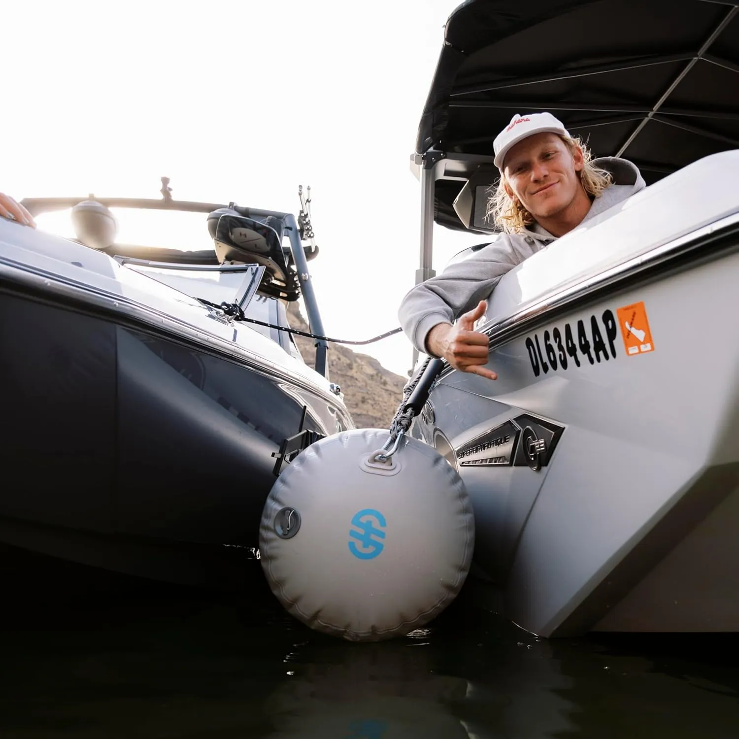 Boat Bumper - Inflatable Dock & Tie-Up Protection - Durable UV Material - Double Welded Seams - Easy Setup - Includes Tie-Down Cleats & Ropes - 20 Ft - Gray