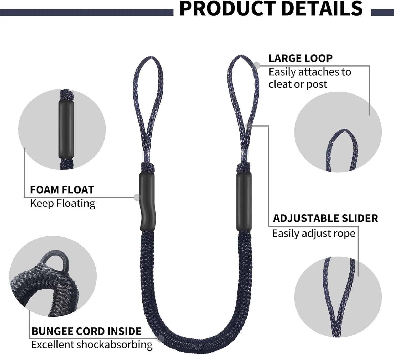 Boat Bungee Dock Lines with Loop and Foam Floats – 4FT (Extends to 5.5FT) Elastic Mooring Ropes for Quick Temporary Docking for Pontoon, Jon Boat, and Small Vessels,2Pack (Black)