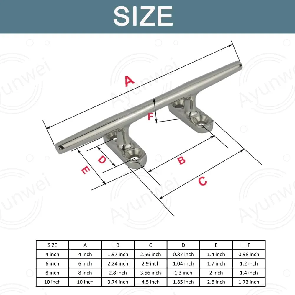 Boat Cleat 316 Stainless Steel Dock Cleats Heavy Duty Open Base Cleat for Kayak Boat Canoe Mooring Deck and Decor of 2 Pcs with Screws(4''/6''/8''/10'')