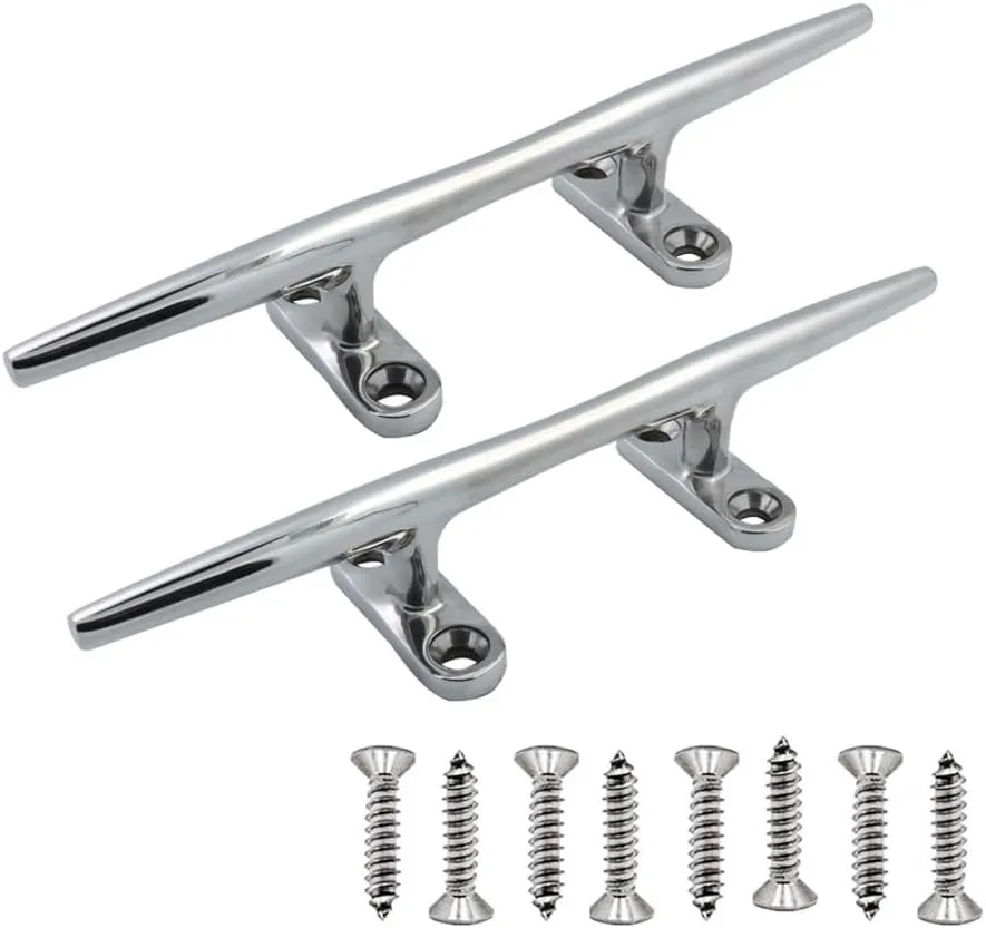 Boat Cleat 316 Stainless Steel Dock Cleats Heavy Duty Open Base Cleat for Kayak Boat Canoe Mooring Deck and Decor of 2 Pcs with Screws(4''/6''/8''/10'')