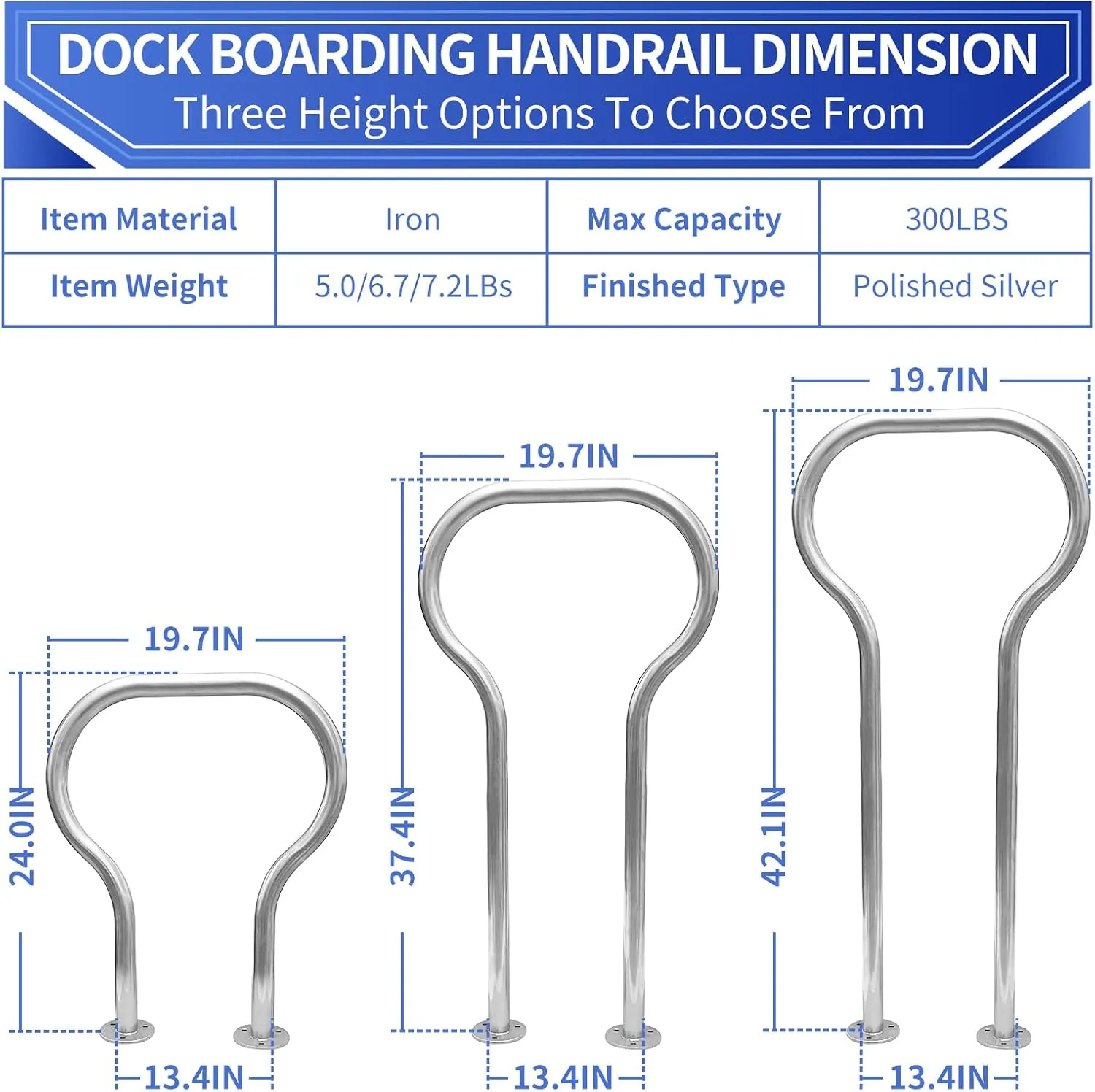 Boat Dock Boarding handrail, Safety Grab bar/Hand Railing for Marina, Dock, Deck, Boat, hot tub (37.4" H)