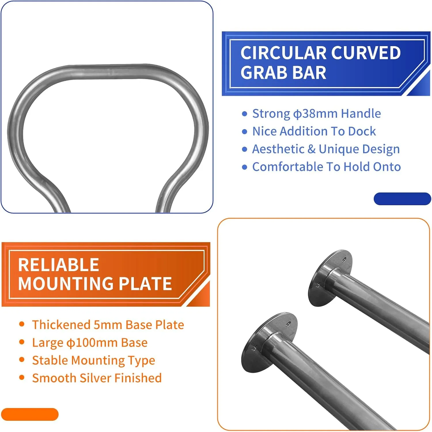 Boat Dock Boarding handrail, Safety Grab bar/Hand Railing for Marina, Dock, Deck, Boat, hot tub (37.4" H)