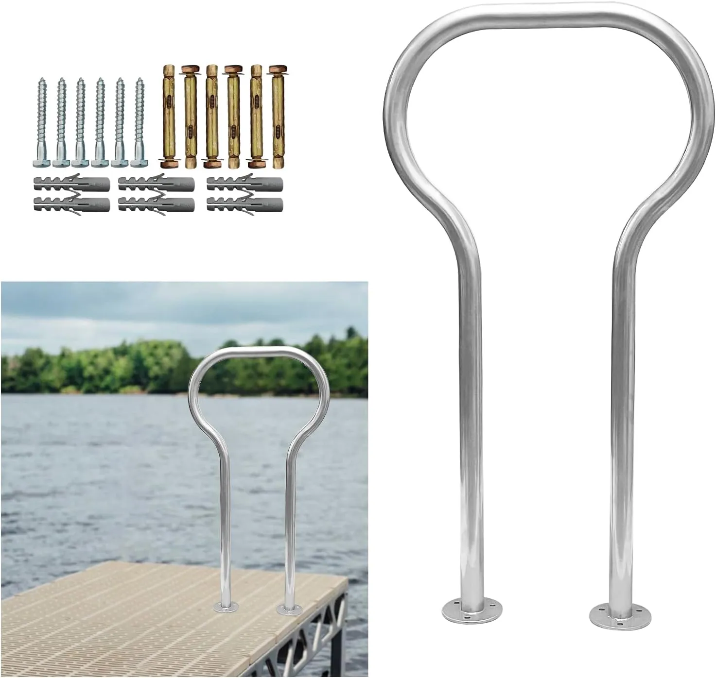 Boat Dock Boarding handrail, Safety Grab bar/Hand Railing for Marina, Dock, Deck, Boat, hot tub (37.4" H)