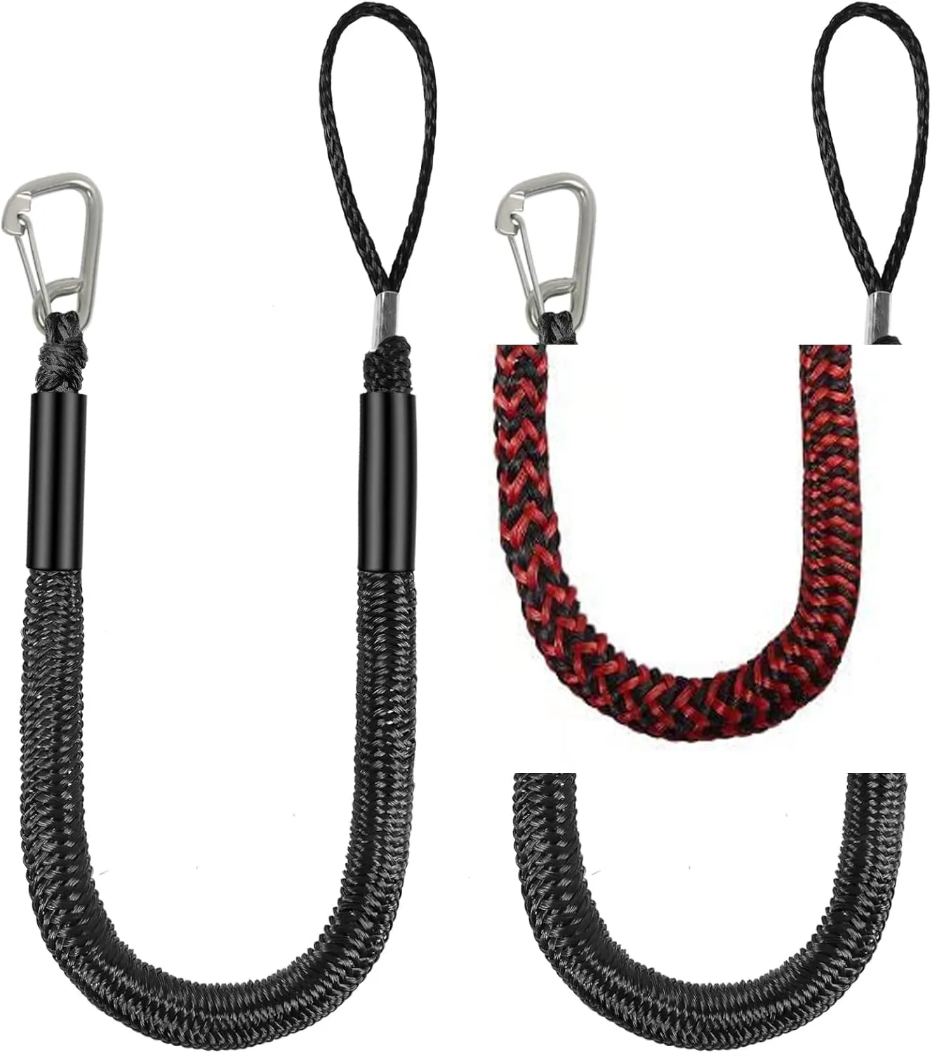 Boat Dock Line Shock Absorbing Mooring Bungee Rope for Boat Accessories Ideal for Jet Ski, SeaDoo, Kayak, Pontoon, Power Boat 2PCS (Red&Black, 3FT-Single Clips)