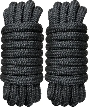 Boat Dock Lines 3/4" x 20' - Double Braided Nylon Boat Ropes for Docking with 15" Loop, Marine-Grade High Strength Boat Lines Dock Rope, Premium Marine Rope Mooring Lines, Easy Handling - 2 Pack,Black