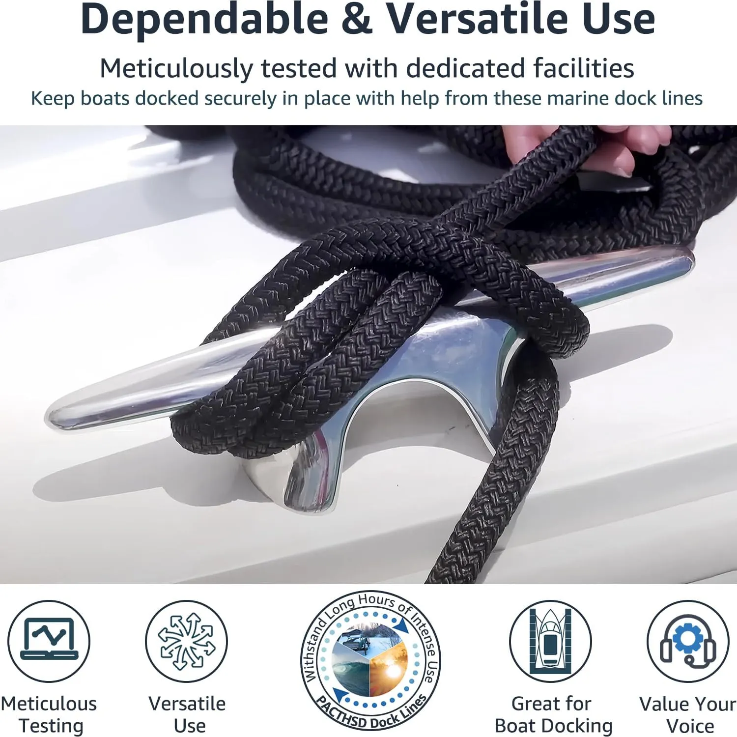 Boat Dock Lines 3/4" x 20' - Double Braided Nylon Boat Ropes for Docking with 15" Loop, Marine-Grade High Strength Boat Lines Dock Rope, Premium Marine Rope Mooring Lines, Easy Handling - 2 Pack,Black