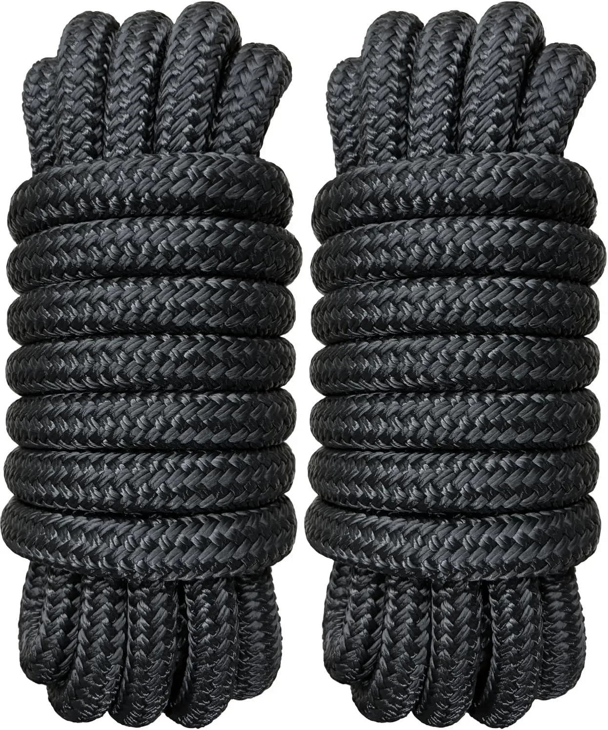 Boat Dock Lines 3/4" x 20' - Double Braided Nylon Boat Ropes for Docking with 15" Loop, Marine-Grade High Strength Boat Lines Dock Rope, Premium Marine Rope Mooring Lines, Easy Handling - 2 Pack,Black