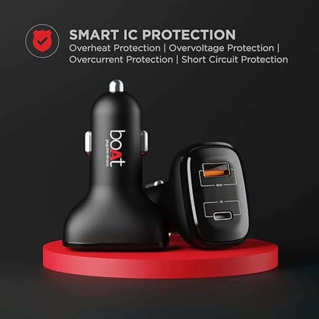 boAt Dual Port Qc Pd 24W Fast Car Charger with 24W Fast Pd Charging and 18W Qc Charging