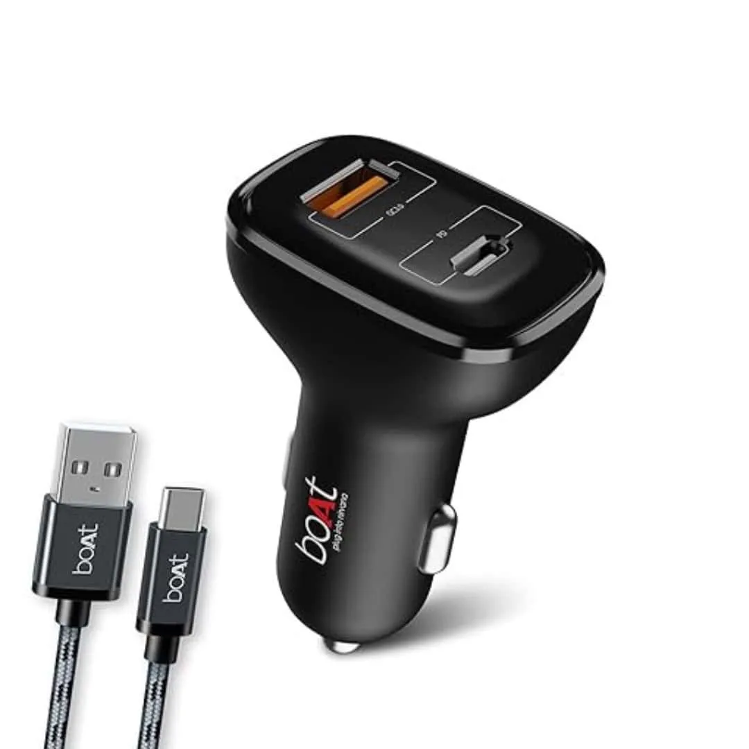 boAt Dual Port Qc Pd 24W Fast Car Charger with 24W Fast Pd Charging and 18W Qc Charging