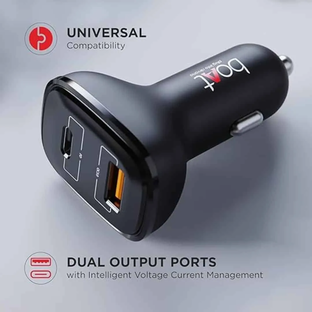 boAt Dual Port Qc Pd 24W Fast Car Charger with 24W Fast Pd Charging and 18W Qc Charging