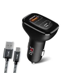 boAt Dual Port Qc Pd 24W Fast Car Charger with 24W Fast Pd Charging and 18W Qc Charging