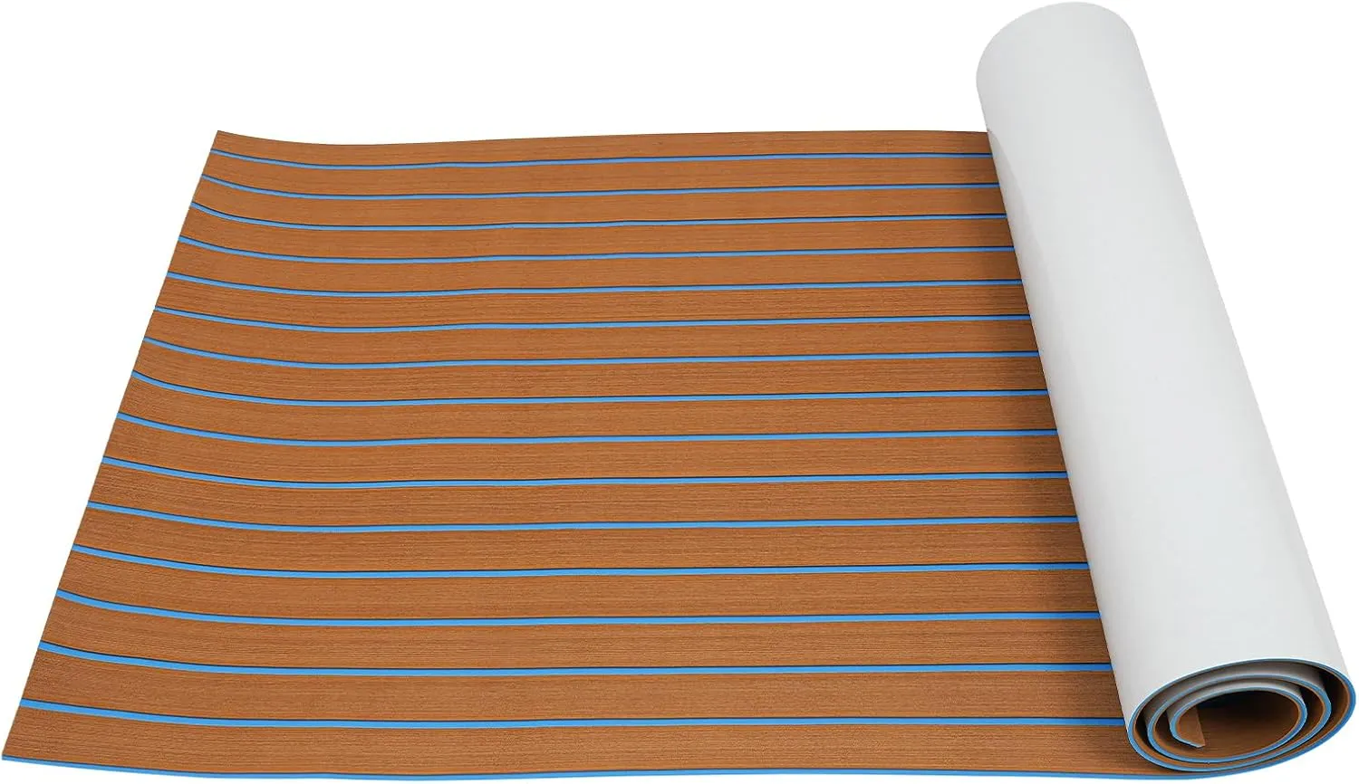 Boat Flooring EVA Foam Decking, Sheet Faux Teak Marine Mat Marine Carpet Cooler, Self-Adhesive Flooring Material for Motorboat Kayak Swimming Pool 94" x 35"(Brown&Blue)