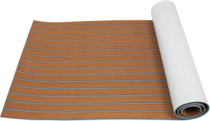 Boat Flooring EVA Foam Decking, Sheet Faux Teak Marine Mat Marine Carpet Cooler, Self-Adhesive Flooring Material for Motorboat Kayak Swimming Pool 94" x 35"(Brown&Blue)