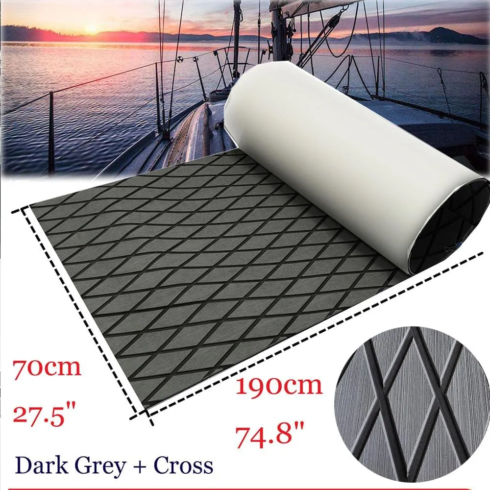 Boat Flooring Eva Foam Non-Slip Self-Adhesive Marine Flooring Sheet Boat Yacht Decking Faux Teak Flooring Mat For Motorboat Fishing Boat RV Floor Kayak Swimming Pool 27.5"×74.8” Rhombus pattern