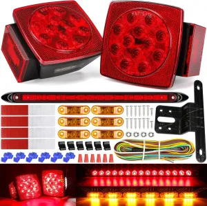 Boat LED Trailer Lights Kit and Light Bar with Wiring Harness Combined Stop, Amber Trailer Marker Lights, Boat Trailer for Camper Truck Snowmobile