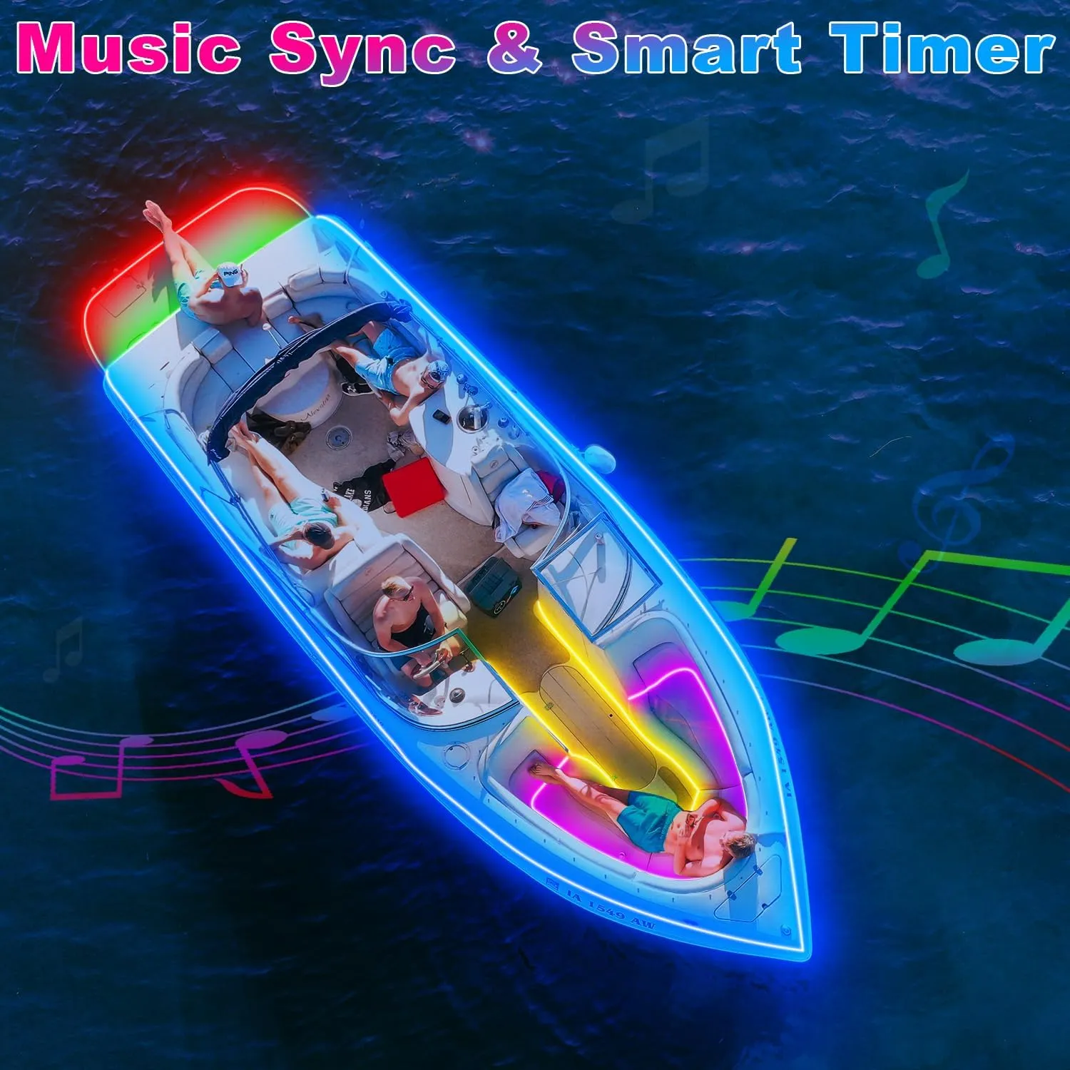 Boat Lights LED Waterproof 50FT, Marine Light Strip App Control, 12V RGB Pontoon LED Boat Lights Interior and Exterior, Night Fishing Lighting for Jon Boats, Yacht, Kayak, Cabin