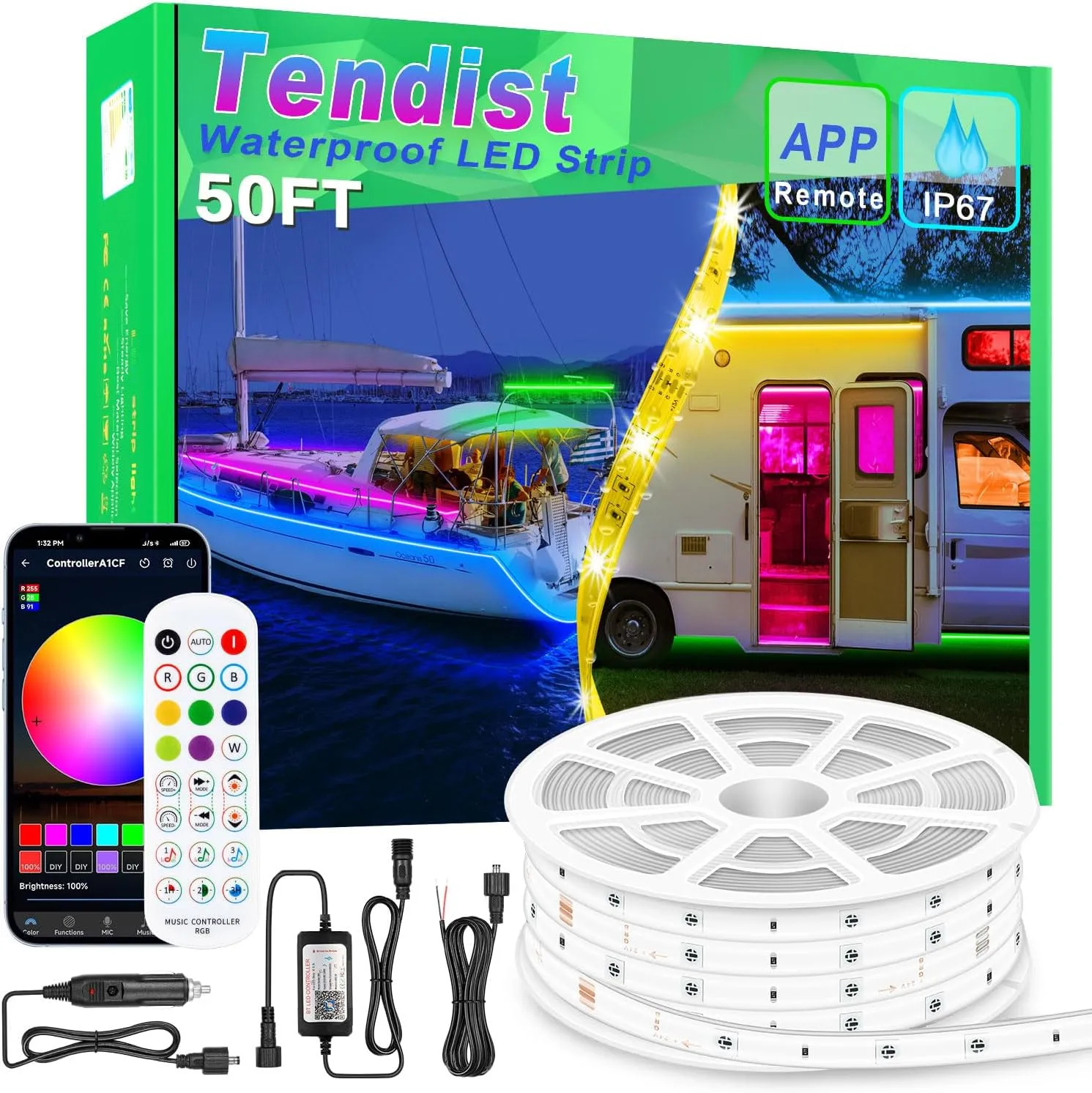 Boat Lights LED Waterproof 50FT, Marine Light Strip App Control, 12V RGB Pontoon LED Boat Lights Interior and Exterior, Night Fishing Lighting for Jon Boats, Yacht, Kayak, Cabin