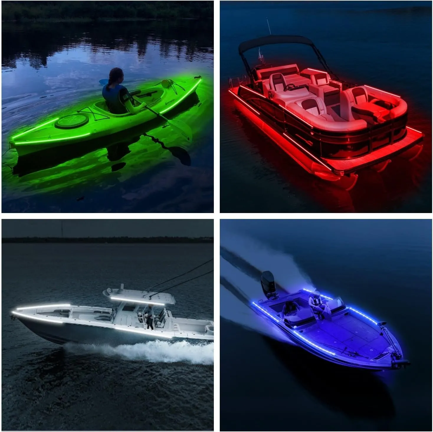 Boat Marine Submersible Led Strip Lights, 4 Pcs 20 Inches 12V Super Bright Boat Interior Lights, IP68 Waterproof Marine Led Strip Lights Night Fishing Lights for Boats, Kayak (Red)