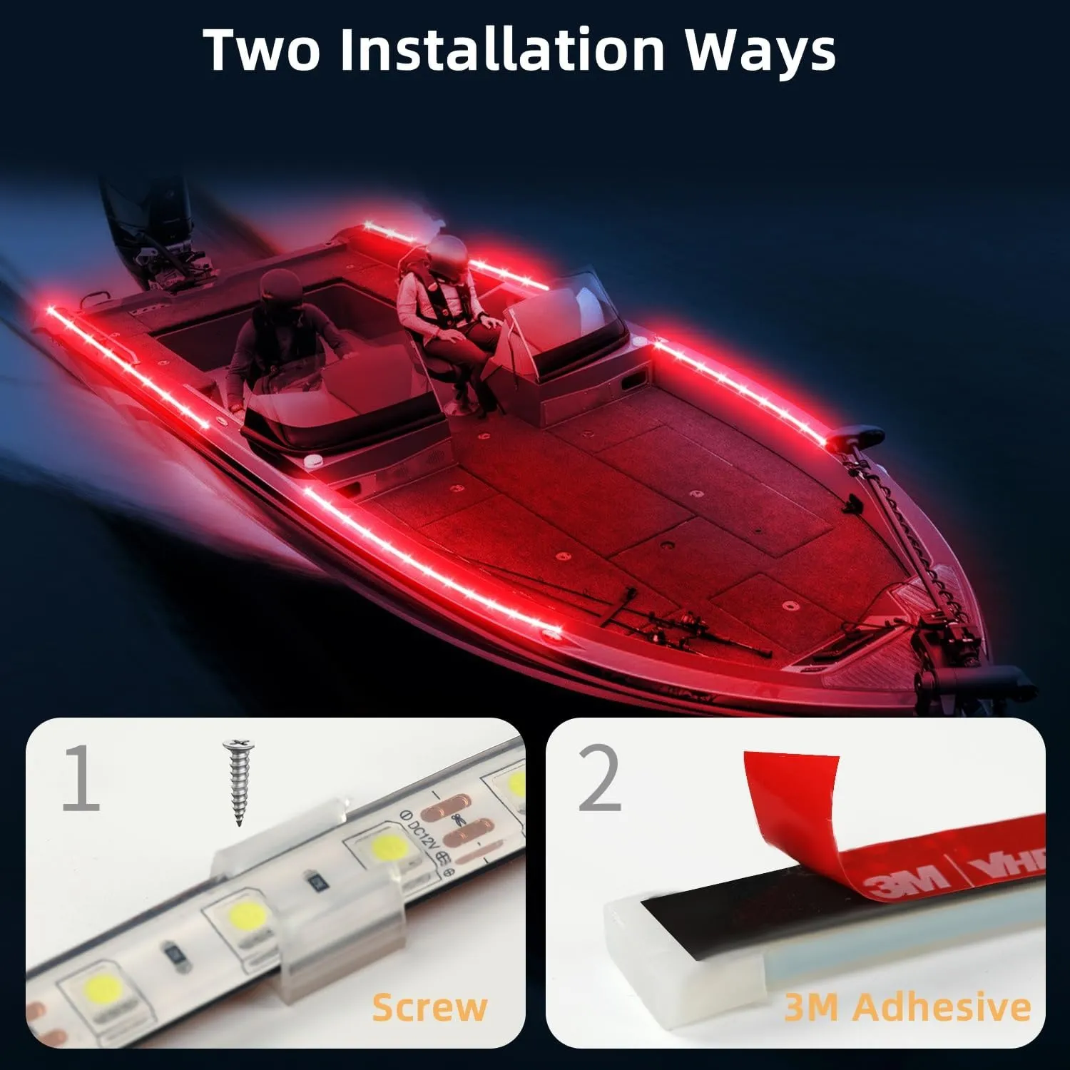 Boat Marine Submersible Led Strip Lights, 4 Pcs 20 Inches 12V Super Bright Boat Interior Lights, IP68 Waterproof Marine Led Strip Lights Night Fishing Lights for Boats, Kayak (Red)