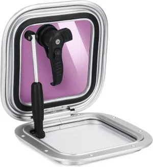 Boat Porthole Window Anodized Aluminum Frame Square Portlight Boat Hatch Lids 10.8 inch with Handle