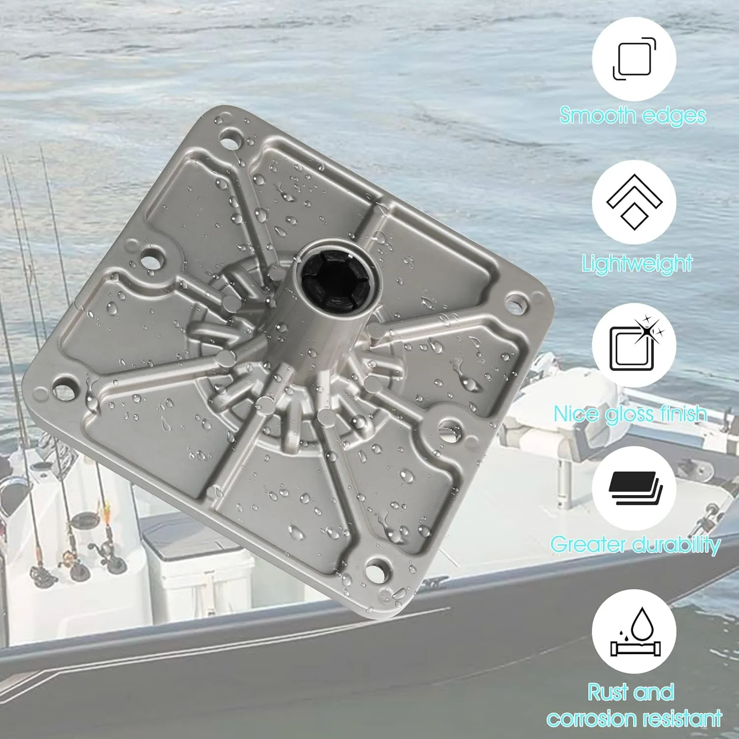 Boat Seat Base Mount Boat Seat Pedestal Base Mount Plate for 3/4" Pin Post Socket, Heavy Duty Marine Pedestal Bracket for Most Marine Fishing Pontoon Bass