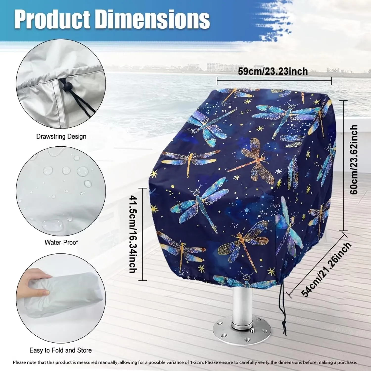 Boat Seat Cover with Dragonfly Print Outdoor Waterproof Pontoon Captain Boat Bench Chair Seat Cover,Chair Protective Covers - UV Resistant Pontoon Seat Covers