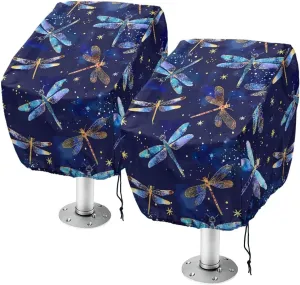 Boat Seat Cover with Dragonfly Print Outdoor Waterproof Pontoon Captain Boat Bench Chair Seat Cover,Chair Protective Covers - UV Resistant Pontoon Seat Covers