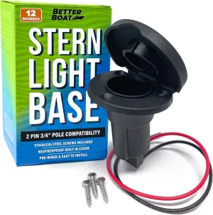 Boat Stern Light Base, Navigation and Anchor Light Base Socket, 2-Pin Plug for Stern Lights, Angled Slot Design for Boats