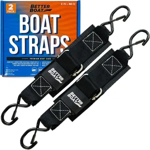 Boat Tie Down Straps to Trailer, 2 Inch x 48 Inch Marine Grade Transom Straps, Heavy Duty Manual Buckle Clasp, Short, Boat Tie Downs for Trailer, Jet Ski, 4 Ft