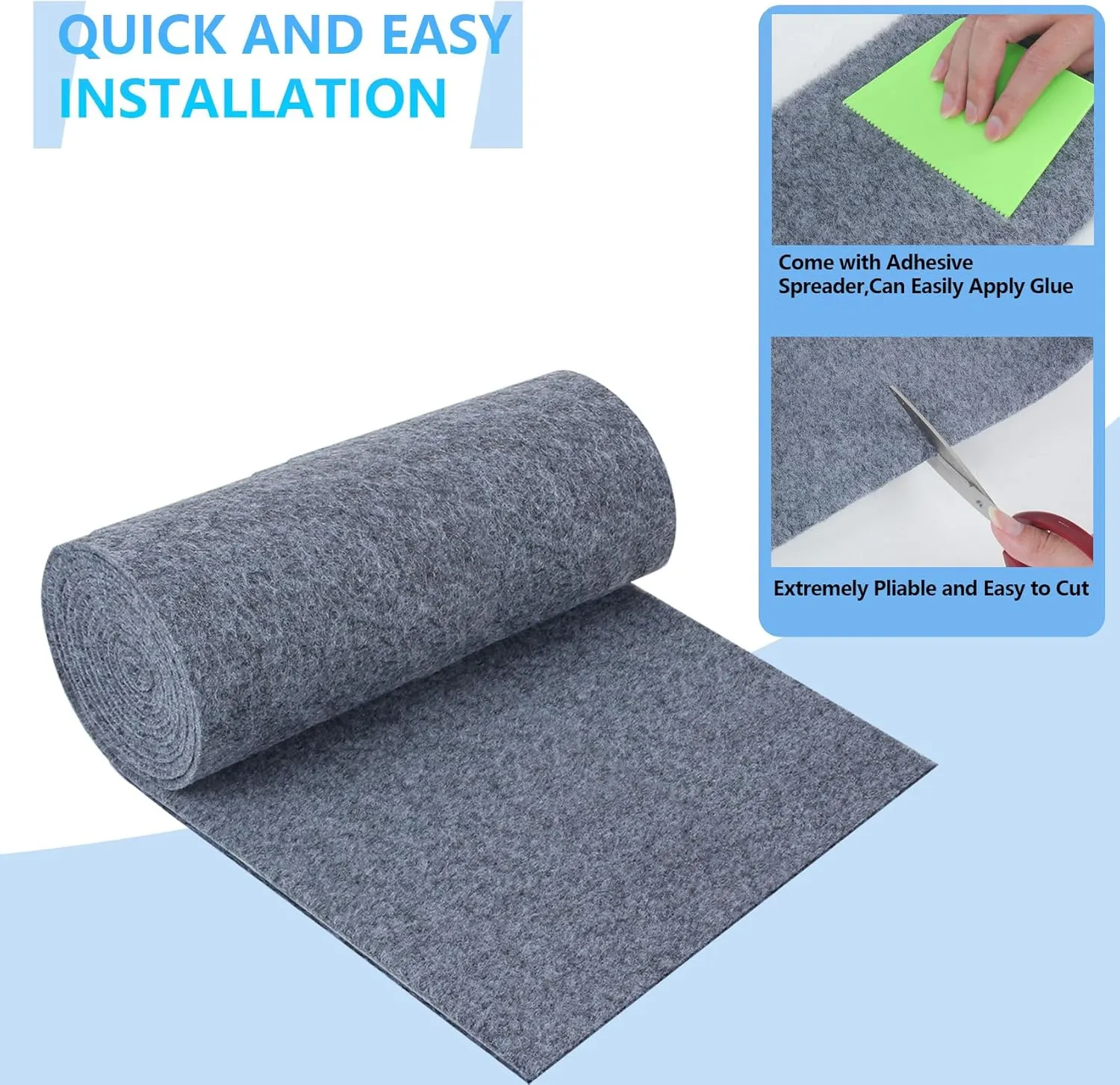 Boat Trailer Bunk Carpet, 13ft X 24in Bunk Carpet for Boat Trailers, 8mm Thickness Trailer Bunk Carpets for Boat Trailers or Jet Ski Ramps - Light Grey