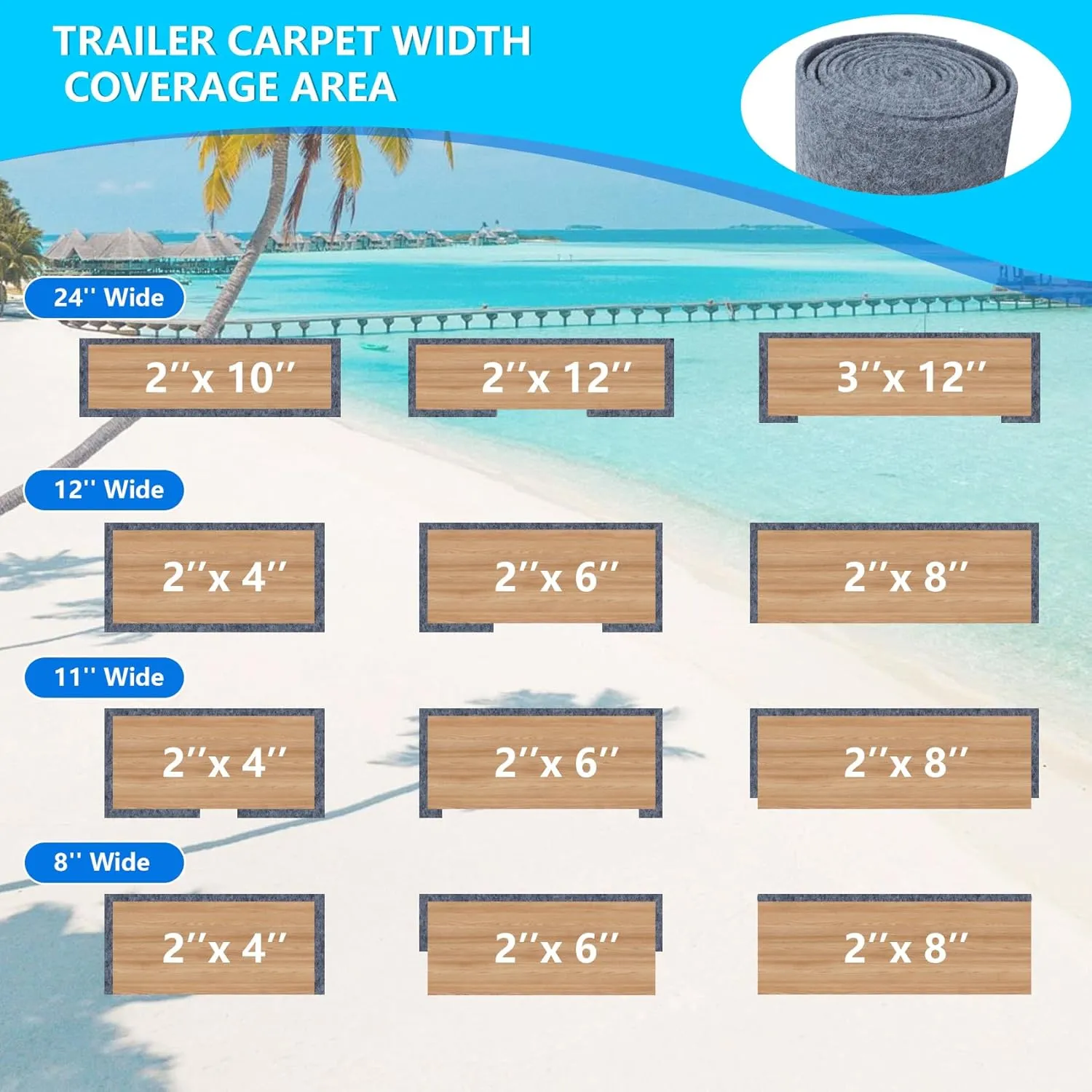 Boat Trailer Bunk Carpet, 13ft X 24in Bunk Carpet for Boat Trailers, 8mm Thickness Trailer Bunk Carpets for Boat Trailers or Jet Ski Ramps - Light Grey