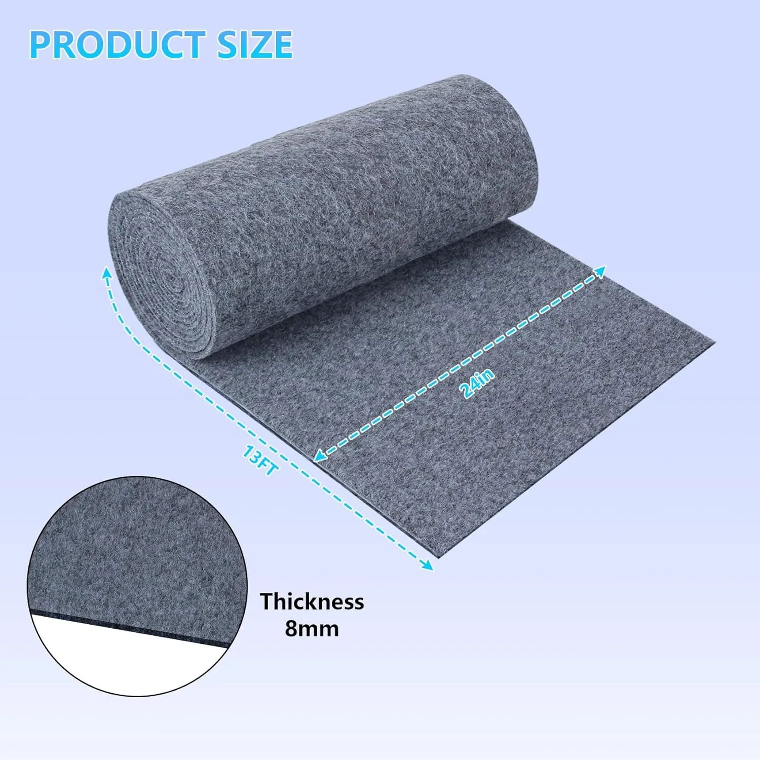 Boat Trailer Bunk Carpet, 13ft X 24in Bunk Carpet for Boat Trailers, 8mm Thickness Trailer Bunk Carpets for Boat Trailers or Jet Ski Ramps - Light Grey