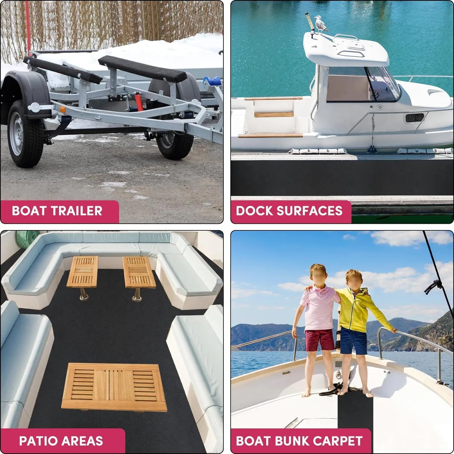 Boat Trailer Bunk Carpet - Black Boat Bunks for Trailers - Jet Ski Ramps (2 Thickness, 6 Sizes, 4 Colors, 1-2 Pack)
