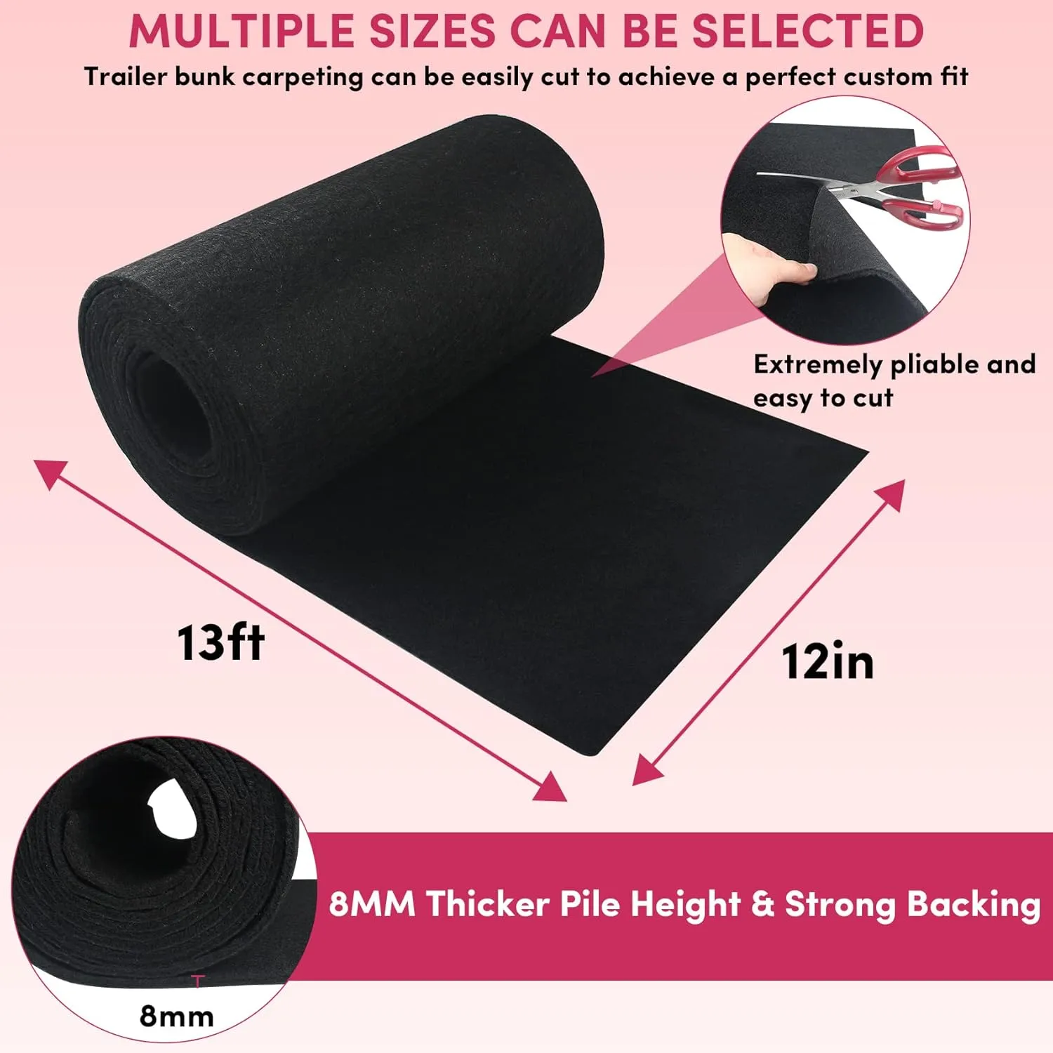 Boat Trailer Bunk Carpet - Black Boat Bunks for Trailers - Jet Ski Ramps (2 Thickness, 6 Sizes, 4 Colors, 1-2 Pack)