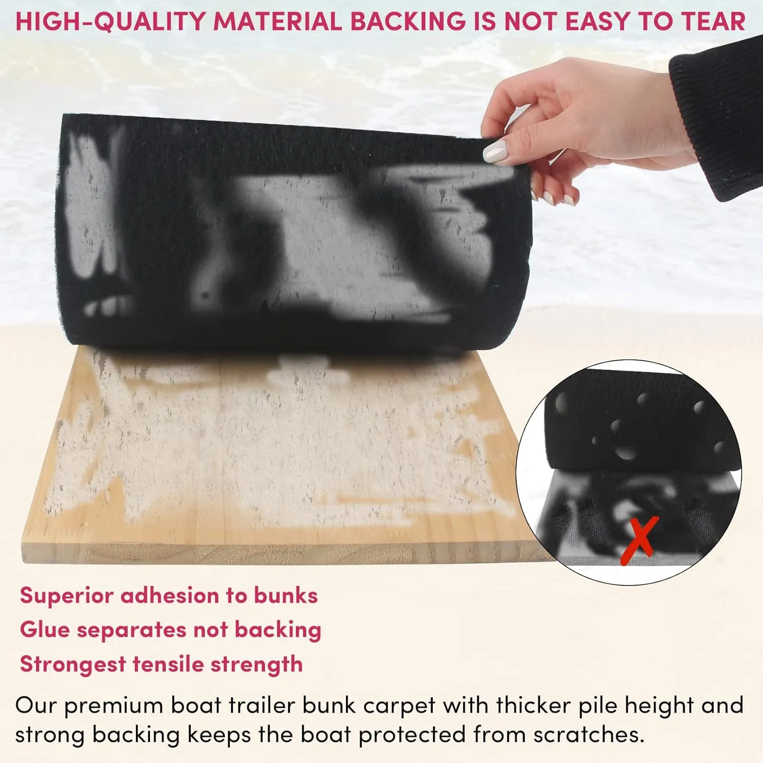 Boat Trailer Bunk Carpet - Black Boat Bunks for Trailers - Jet Ski Ramps (2 Thickness, 6 Sizes, 4 Colors, 1-2 Pack)