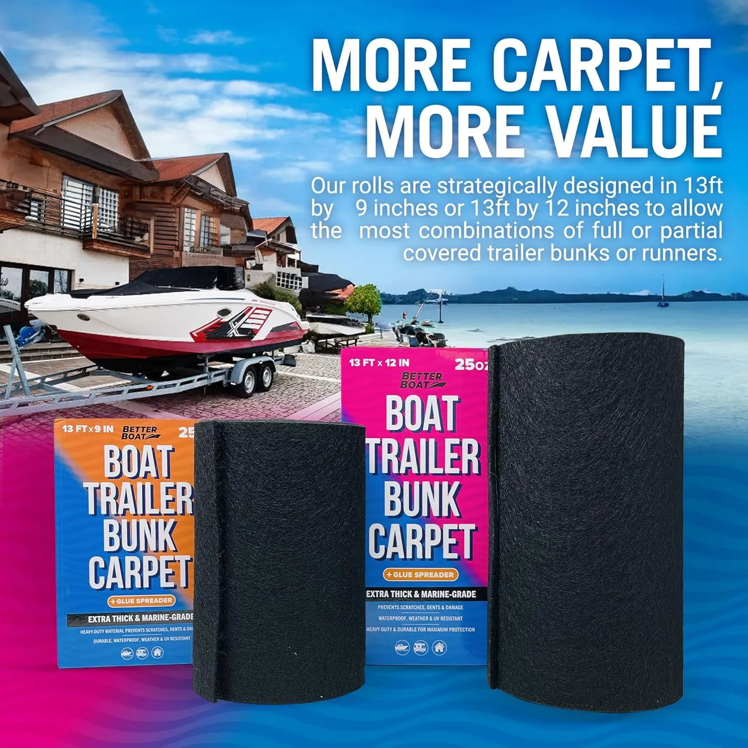 Boat Trailer Bunk Carpet, Black Marine Carpet, Replacement for Trailer Bunk Boards, Boat Lift Bunks, and Runners,Durable Bunker Material Covers