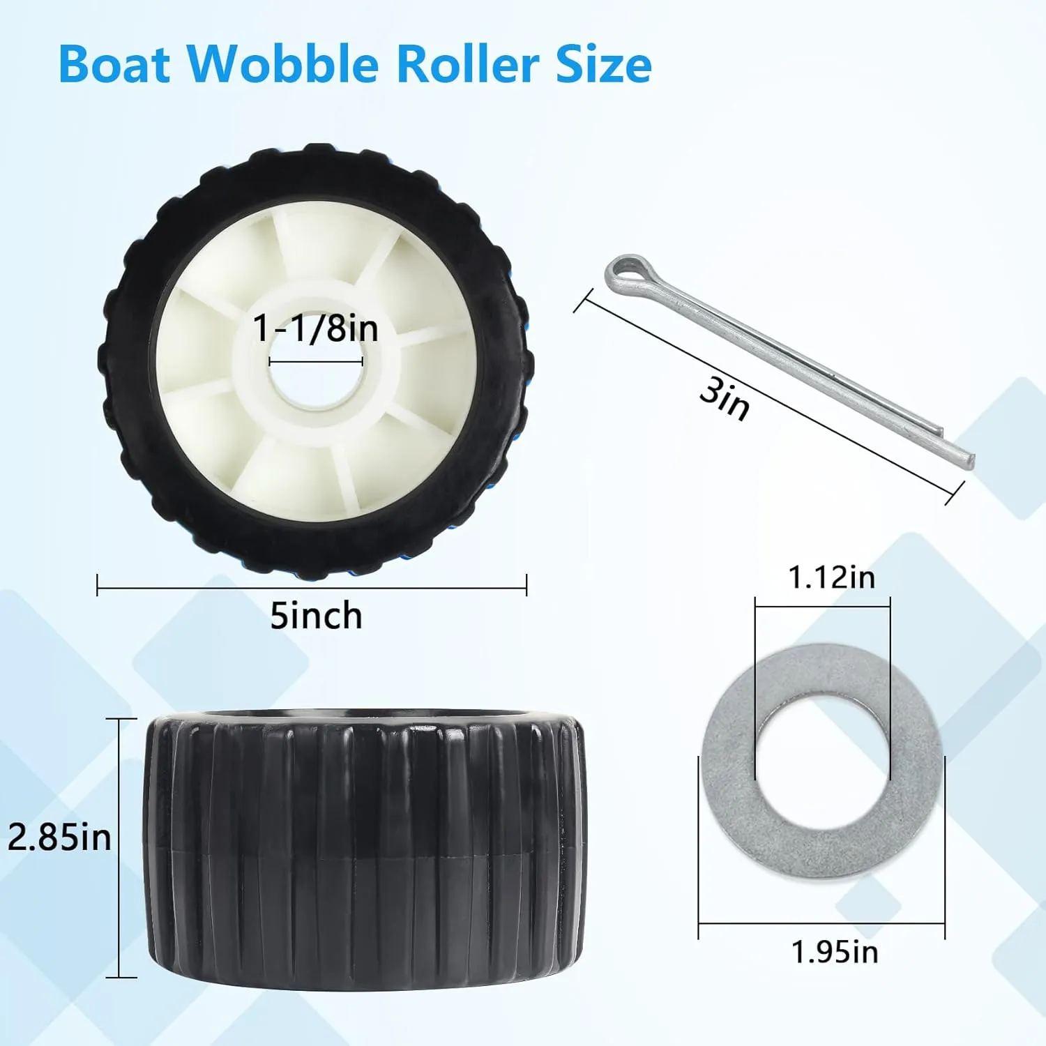 Boat Wobble Roller 5"x3", Boat Trailer Roller Marine Ribbed Wobble Roller Boat Trailer Wobble Roller Assembly with Washers and pins for Boat Yacht Trailer (Blue/Black)
