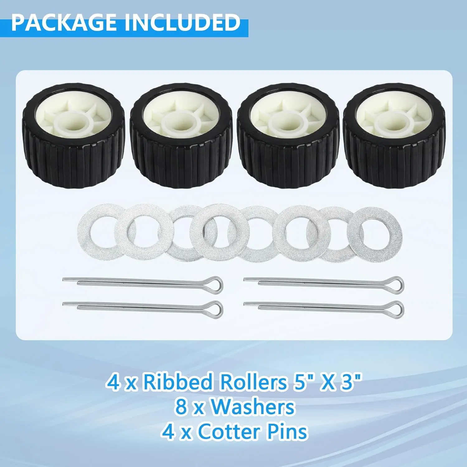 Boat Wobble Roller 5"x3", Boat Trailer Roller Marine Ribbed Wobble Roller Boat Trailer Wobble Roller Assembly with Washers and pins for Boat Yacht Trailer (Blue/Black)