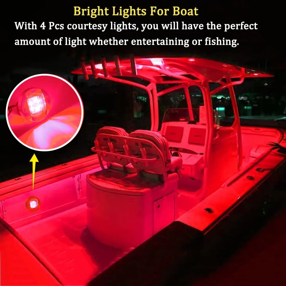 Boaton LED Night Fishing Lights, Courtesy, Deck, Navigation Lights For Boats, Red
