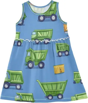 Boccsty Green Construction Garbage Trucks Girls Dress Kids Toddler Casual Dresses Summer Dresses 2T