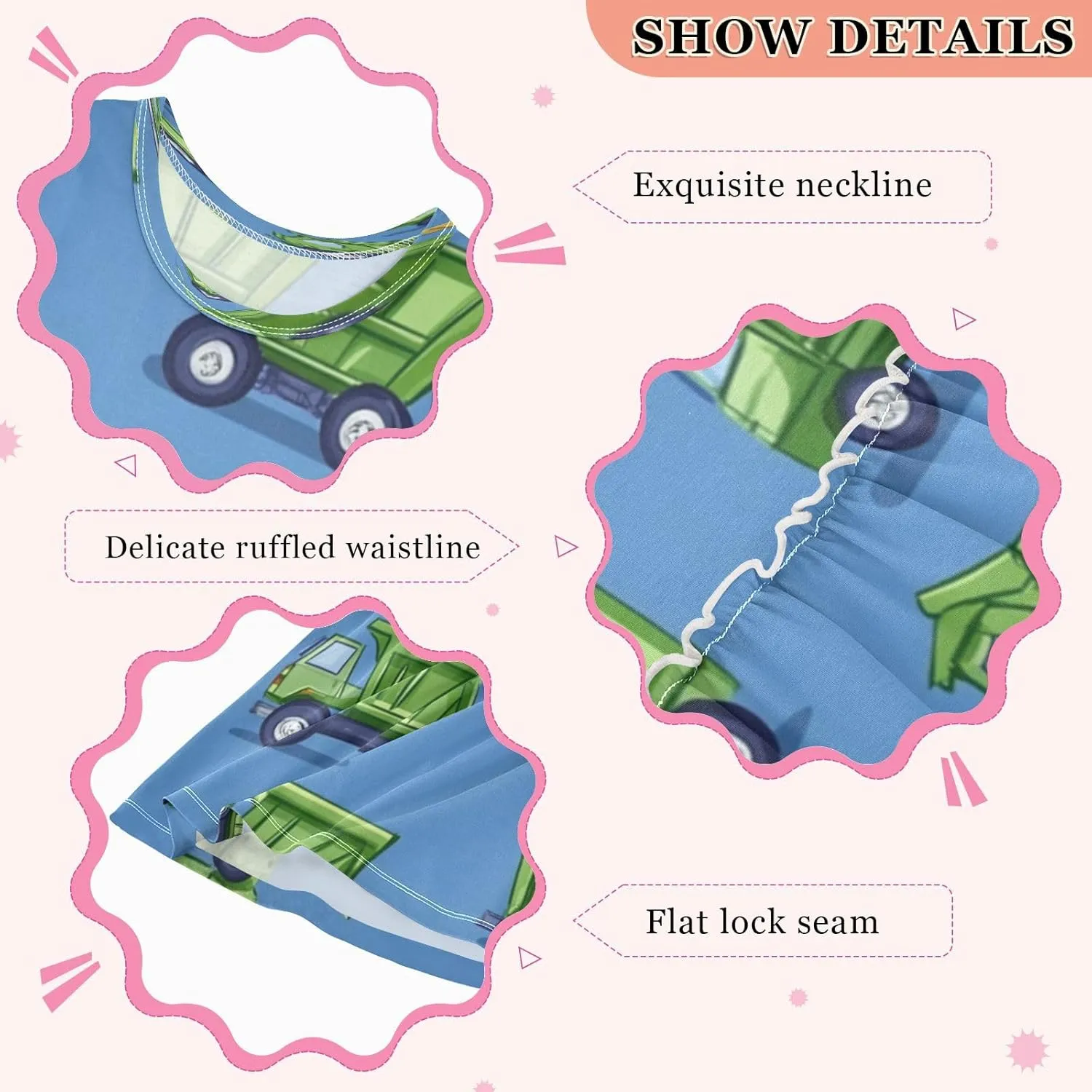 Boccsty Green Construction Garbage Trucks Girls Dress Kids Toddler Casual Dresses Summer Dresses 2T