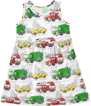Boccsty Red Green Garbage Trucks Girls Dress Kids Toddler Casual Dresses Summer Dresses 2T