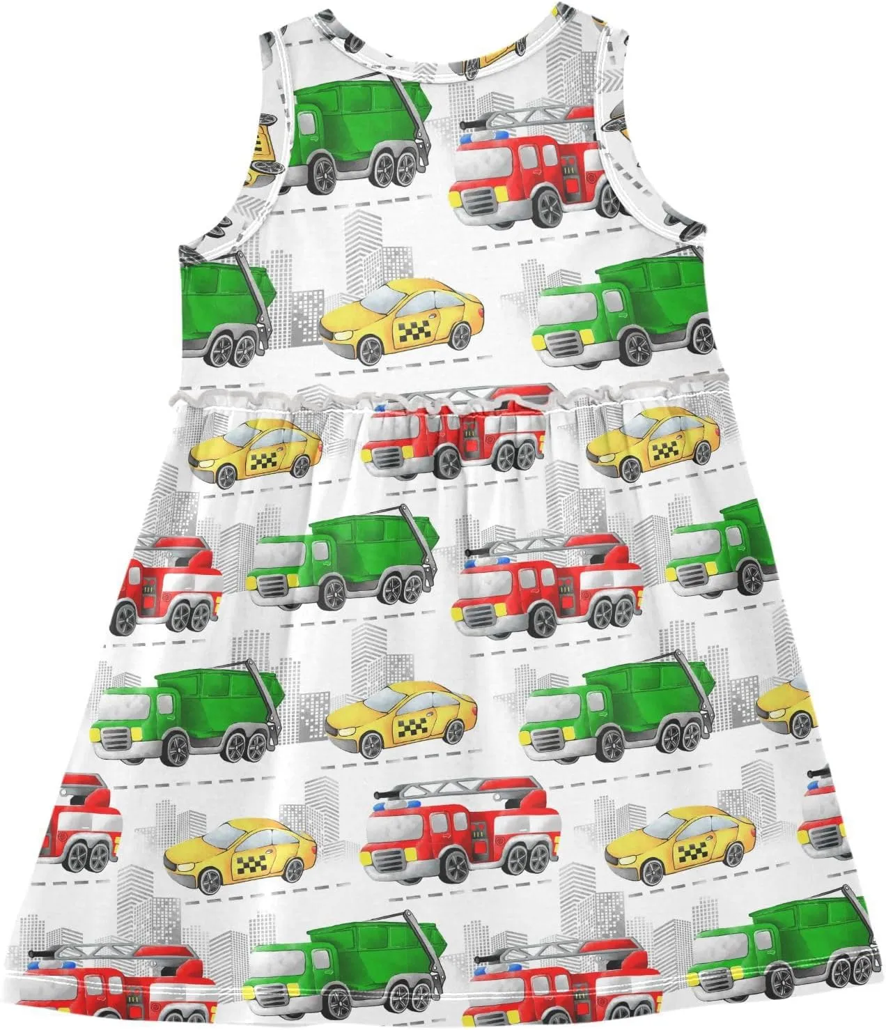 Boccsty Red Green Garbage Trucks Girls Dress Kids Toddler Casual Dresses Summer Dresses 2T