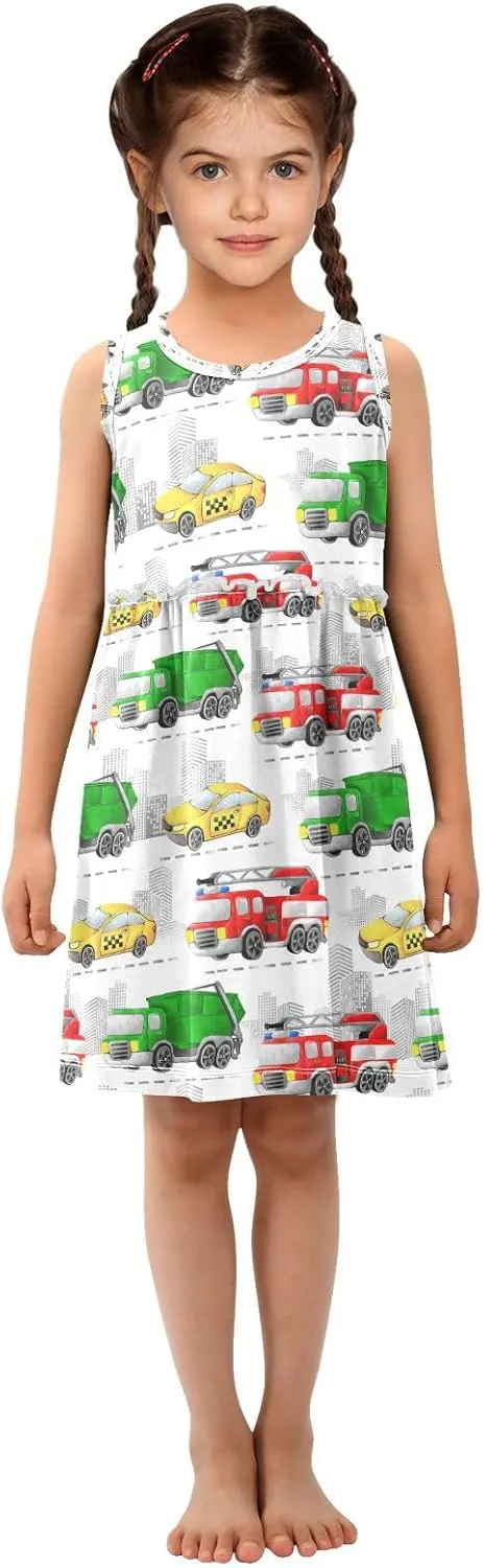 Boccsty Red Green Garbage Trucks Girls Dress Kids Toddler Casual Dresses Summer Dresses 2T
