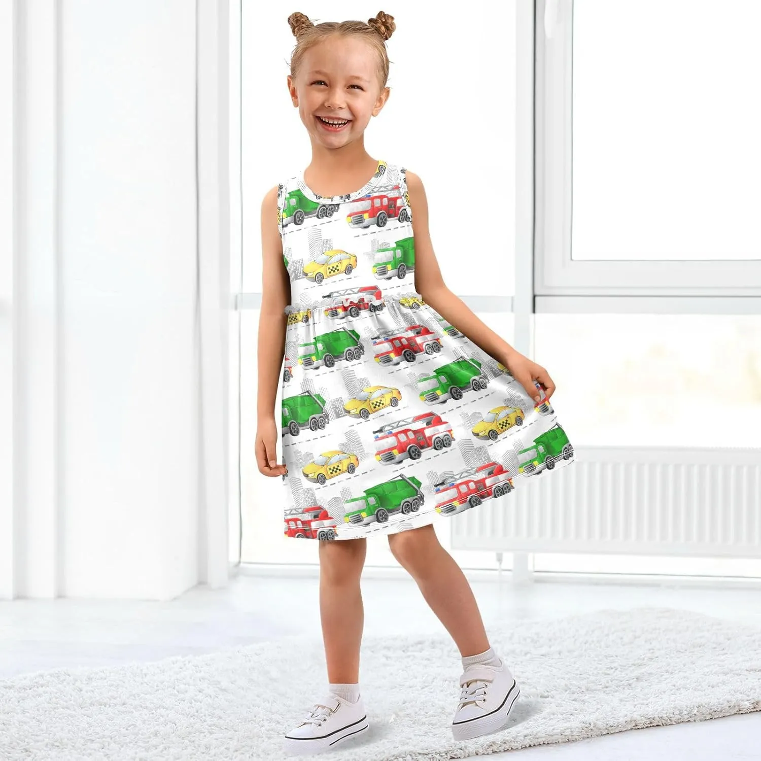 Boccsty Red Green Garbage Trucks Girls Dress Kids Toddler Casual Dresses Summer Dresses 2T