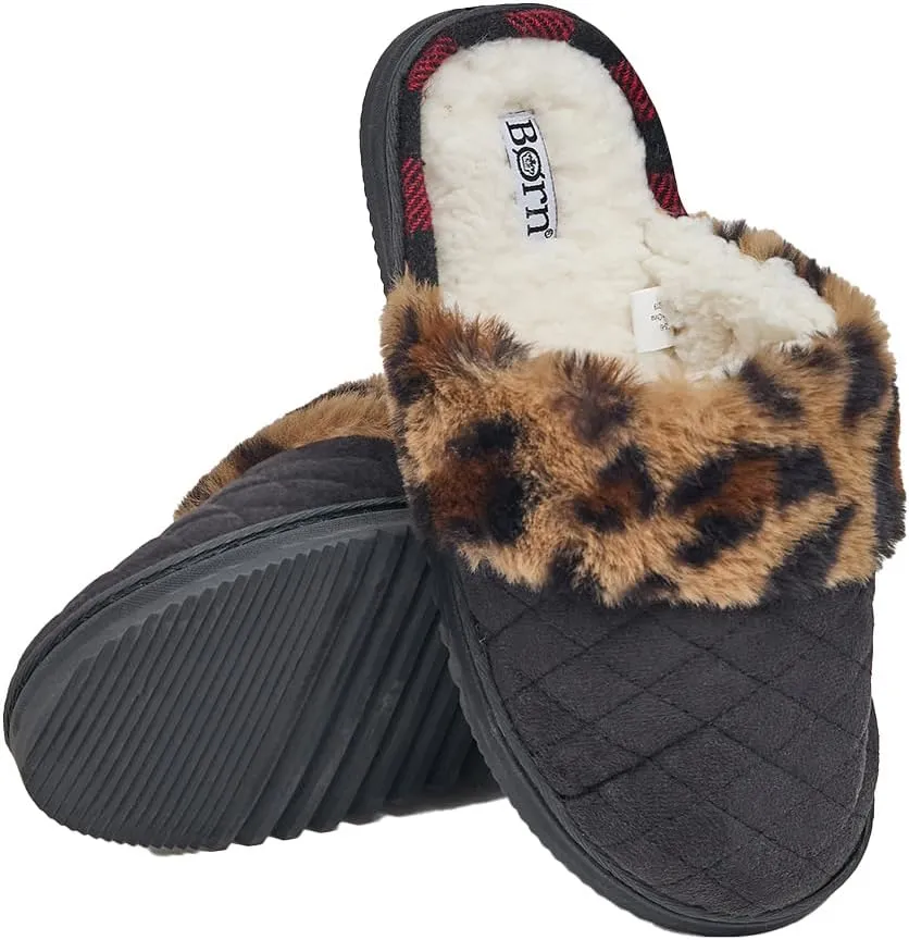 BORN Clog or Scuff Womens Slippers with Memory Foam and Non-Slip Sole, Soft and Comfy Bedroom Slippers for Women