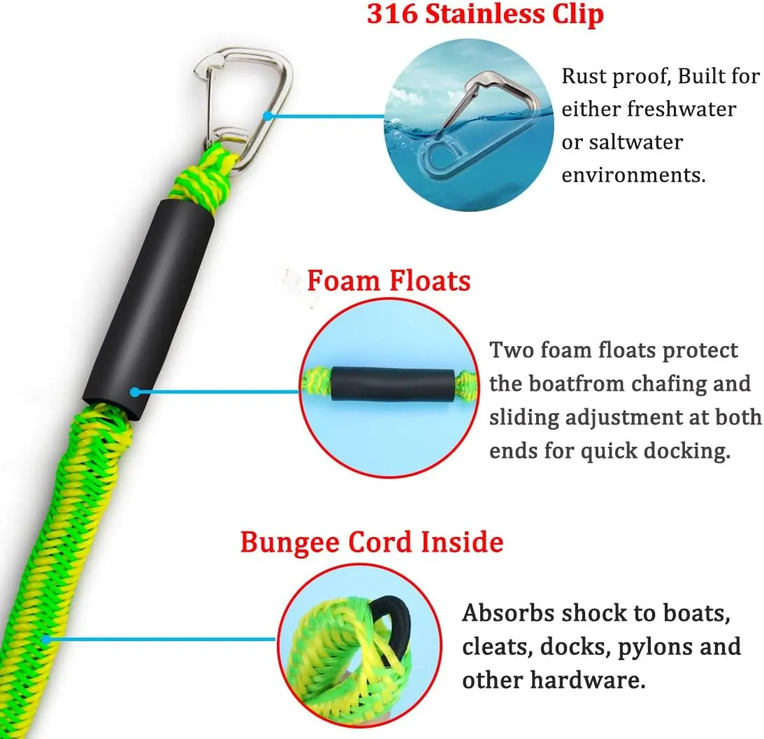Botepon Bungee Dock Lines - Quick and Easy Dock Rope for Jet Ski, PWC, Seadoo, WaveRunner, Pontoon, Bass Boat