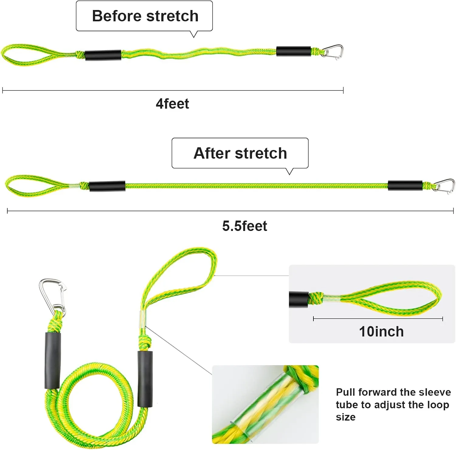 Botepon Bungee Dock Lines - Quick and Easy Dock Rope for Jet Ski, PWC, Seadoo, WaveRunner, Pontoon, Bass Boat